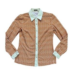 J. McLaughlin Catalina Cloth Orange Geometric Button Down Shirt nautical Preppy